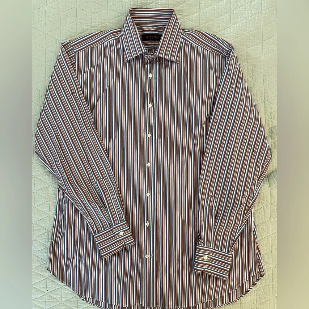 ETRO made in‎ italy Multicolor Stripe Spread Collar Sport Shirt Size 44 $425